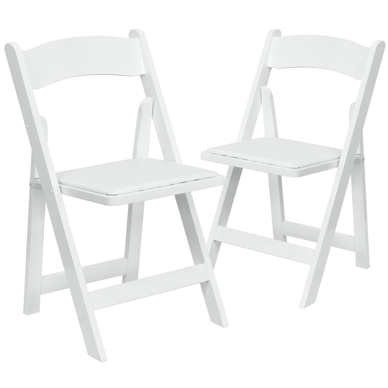 2 Pack SINGLEWAVE Series White Wood Folding Chair with Vinyl Padded Seat