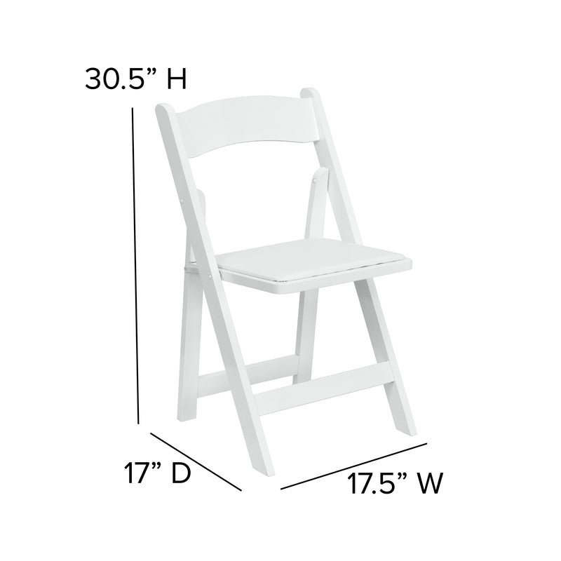 2 Pack SINGLEWAVE Series White Wood Folding Chair with Vinyl Padded Seat