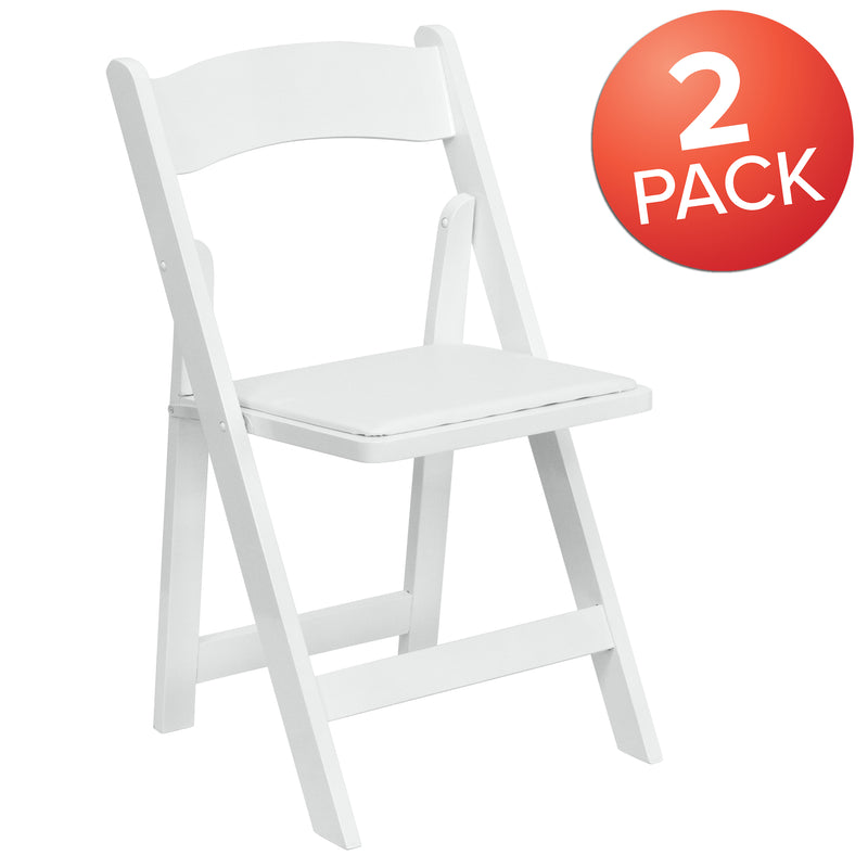 2 Pack SINGLEWAVE Series White Wood Folding Chair with Vinyl Padded Seat