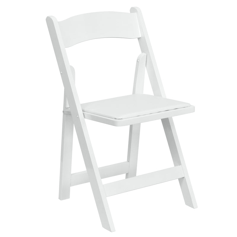 2 Pack SINGLEWAVE Series White Wood Folding Chair with Vinyl Padded Seat