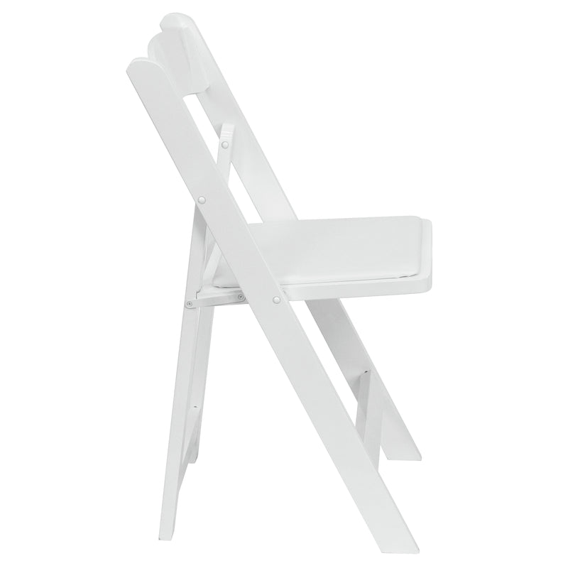 2 Pack SINGLEWAVE Series White Wood Folding Chair with Vinyl Padded Seat