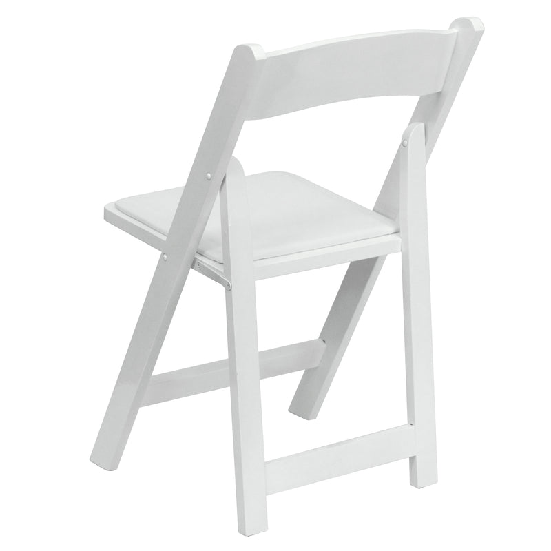 2 Pack SINGLEWAVE Series White Wood Folding Chair with Vinyl Padded Seat