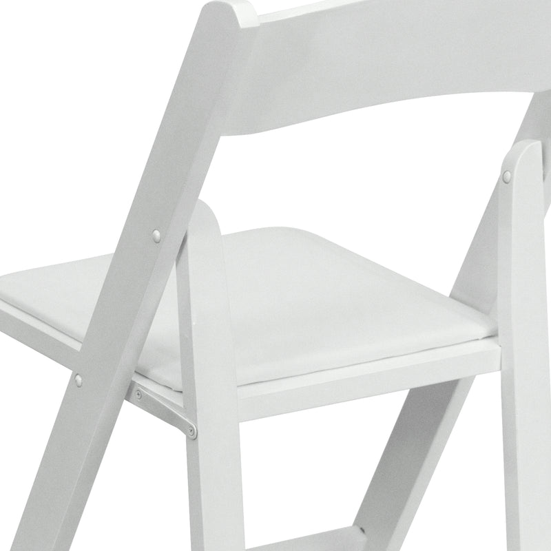 2 Pack SINGLEWAVE Series White Wood Folding Chair with Vinyl Padded Seat