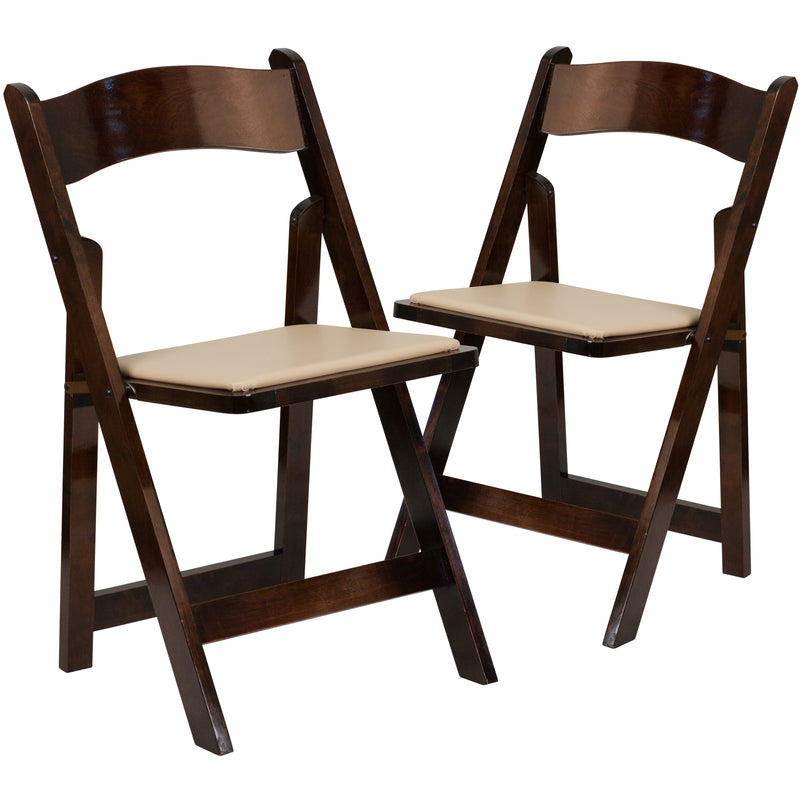 2 Pack SINGLEWAVE Series Fruitwood Wood Folding Chair with Vinyl Padded Seat