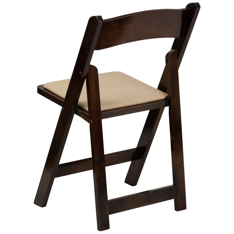 2 Pack SINGLEWAVE Series Fruitwood Wood Folding Chair with Vinyl Padded Seat