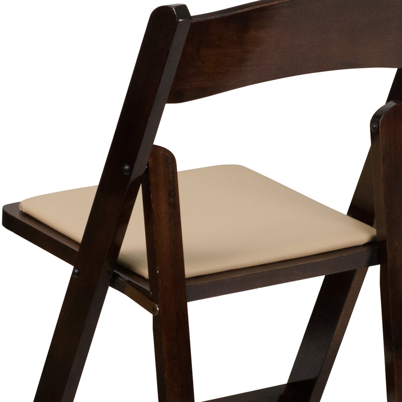 2 Pack SINGLEWAVE Series Fruitwood Wood Folding Chair with Vinyl Padded Seat