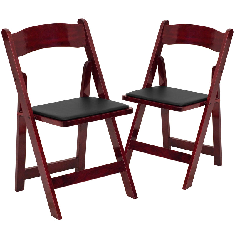 2 Pack SINGLEWAVE Series Mahogany Wood Folding Chair with Vinyl Padded Seat