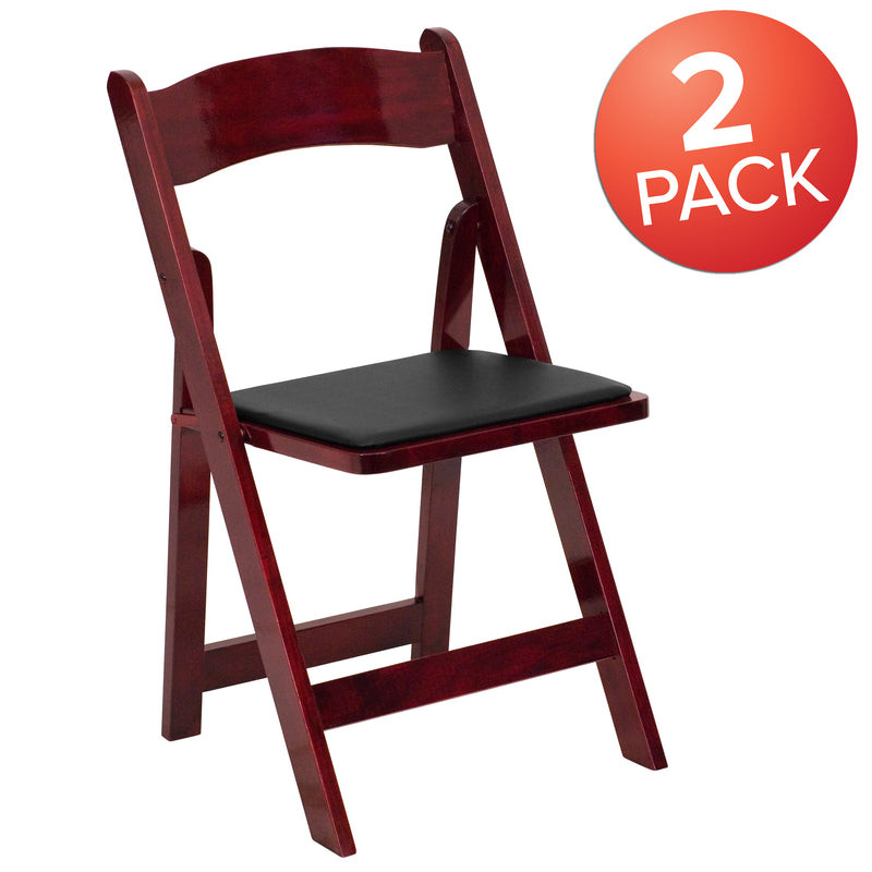 2 Pack SINGLEWAVE Series Mahogany Wood Folding Chair with Vinyl Padded Seat