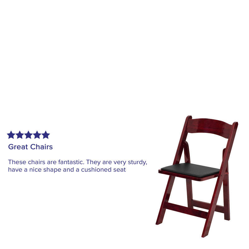 2 Pack SINGLEWAVE Series Mahogany Wood Folding Chair with Vinyl Padded Seat