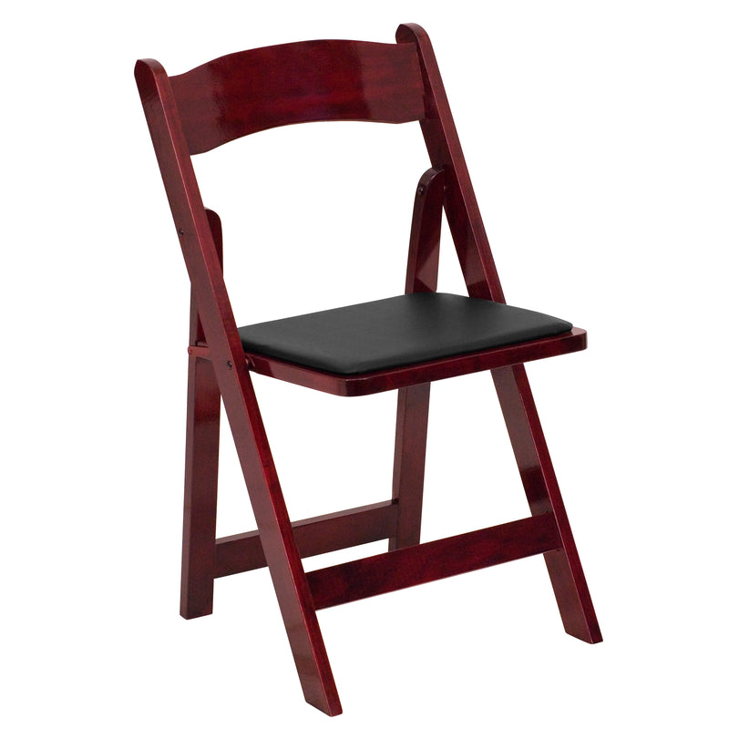 2 Pack SINGLEWAVE Series Mahogany Wood Folding Chair with Vinyl Padded Seat