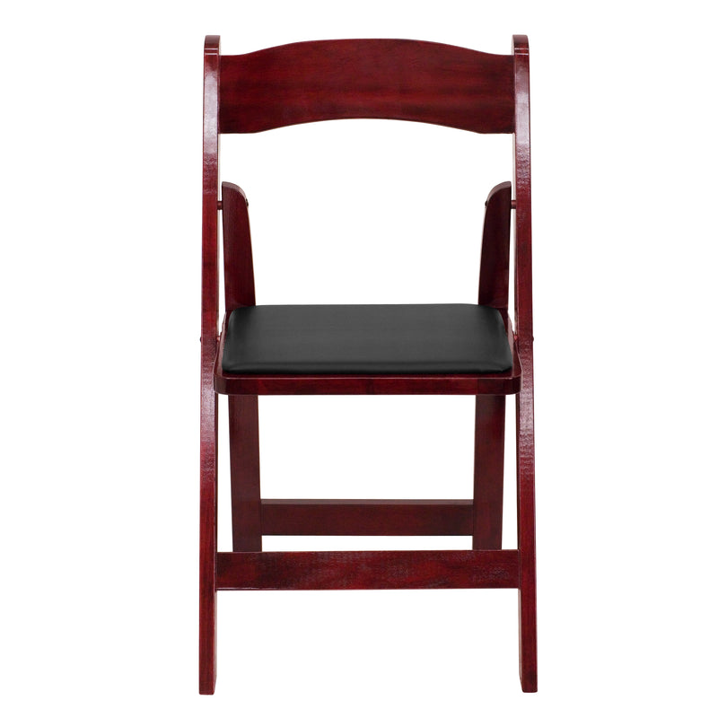 2 Pack SINGLEWAVE Series Mahogany Wood Folding Chair with Vinyl Padded Seat