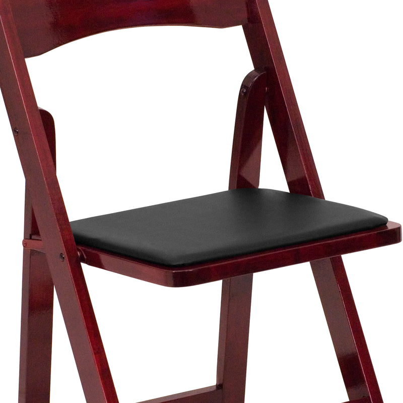 2 Pack SINGLEWAVE Series Mahogany Wood Folding Chair with Vinyl Padded Seat