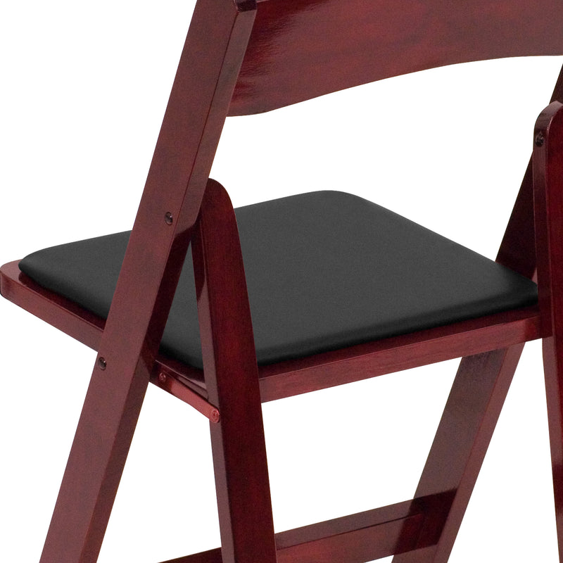 2 Pack SINGLEWAVE Series Mahogany Wood Folding Chair with Vinyl Padded Seat