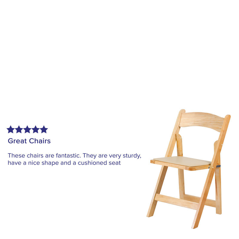 2 Pack SINGLEWAVE Series Natural Wood Folding Chair with Vinyl Padded Seat