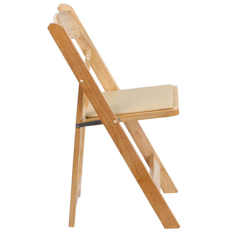 2 Pack SINGLEWAVE Series Natural Wood Folding Chair with Vinyl Padded Seat