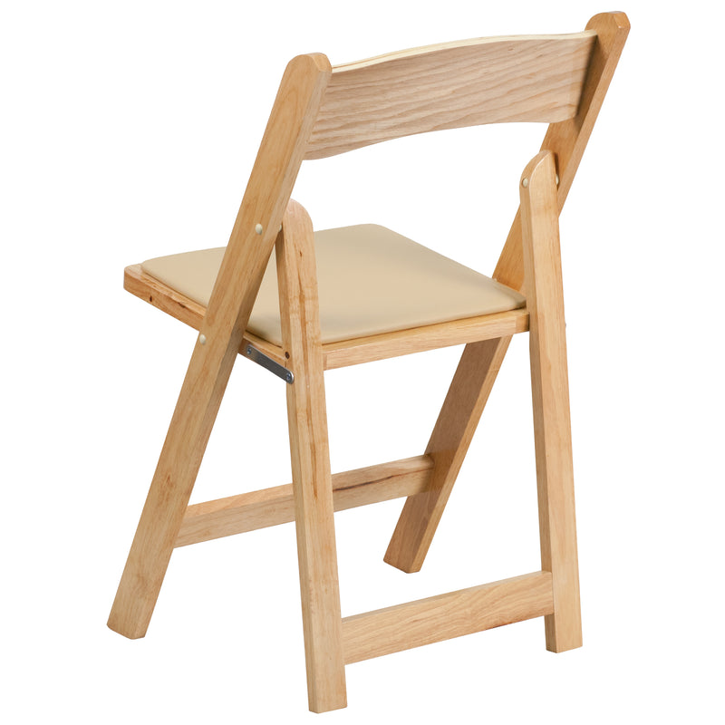 2 Pack SINGLEWAVE Series Natural Wood Folding Chair with Vinyl Padded Seat