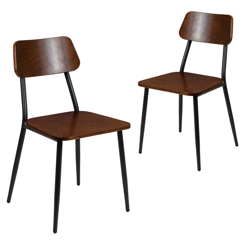 Stackable Industrial Dining Chair with Gunmetal Steel Frame and Rustic Wood Seat, Set of 2