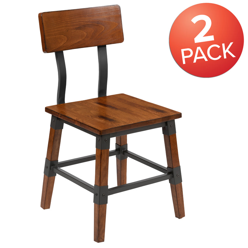 2 Pack Rustic Antique Walnut Industrial Wood Dining Chair