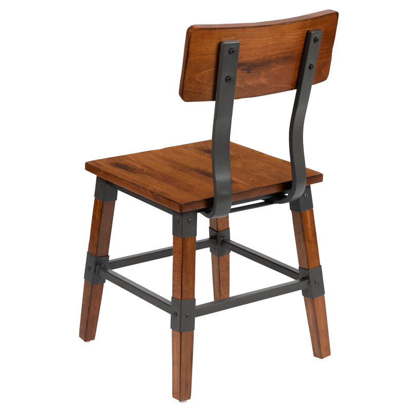 2 Pack Rustic Antique Walnut Industrial Wood Dining Chair