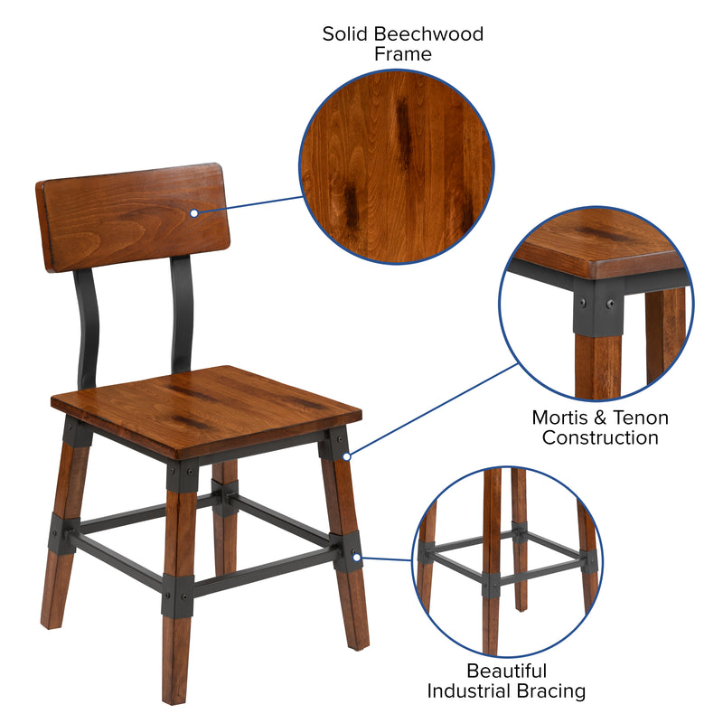 2 Pack Rustic Antique Walnut Industrial Wood Dining Chair