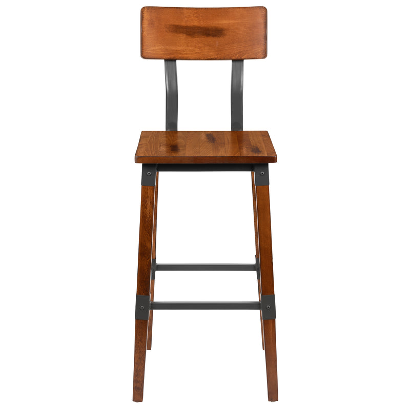 2 Pack Rustic Antique Walnut Industrial Wood Dining Barstool