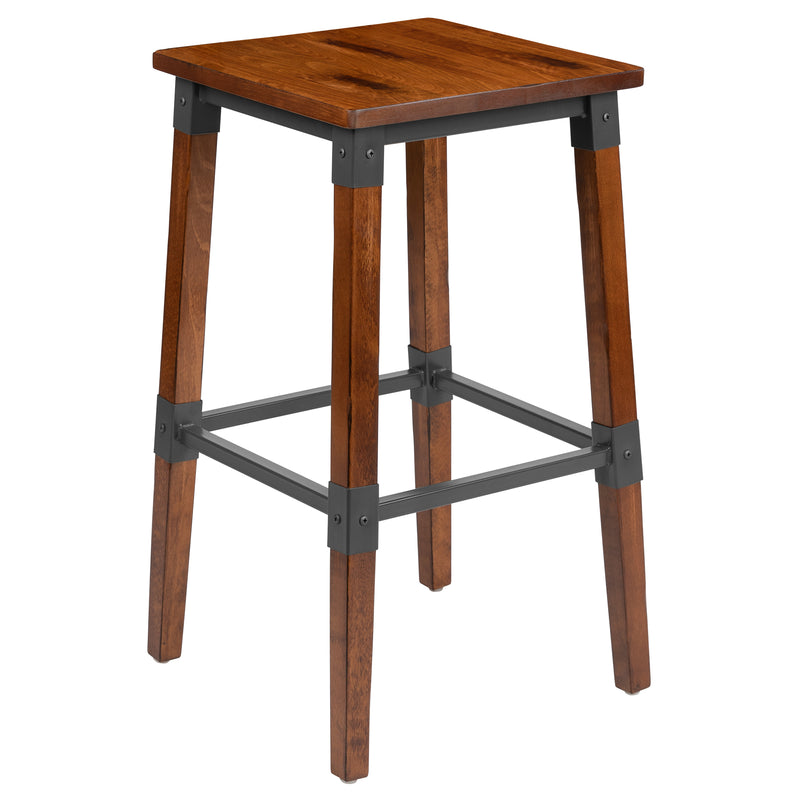 2 Pack Rustic Antique Walnut Industrial Wood Dining Backless Barstool