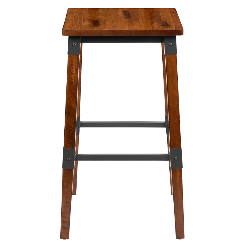 2 Pack Rustic Antique Walnut Industrial Wood Dining Backless Barstool