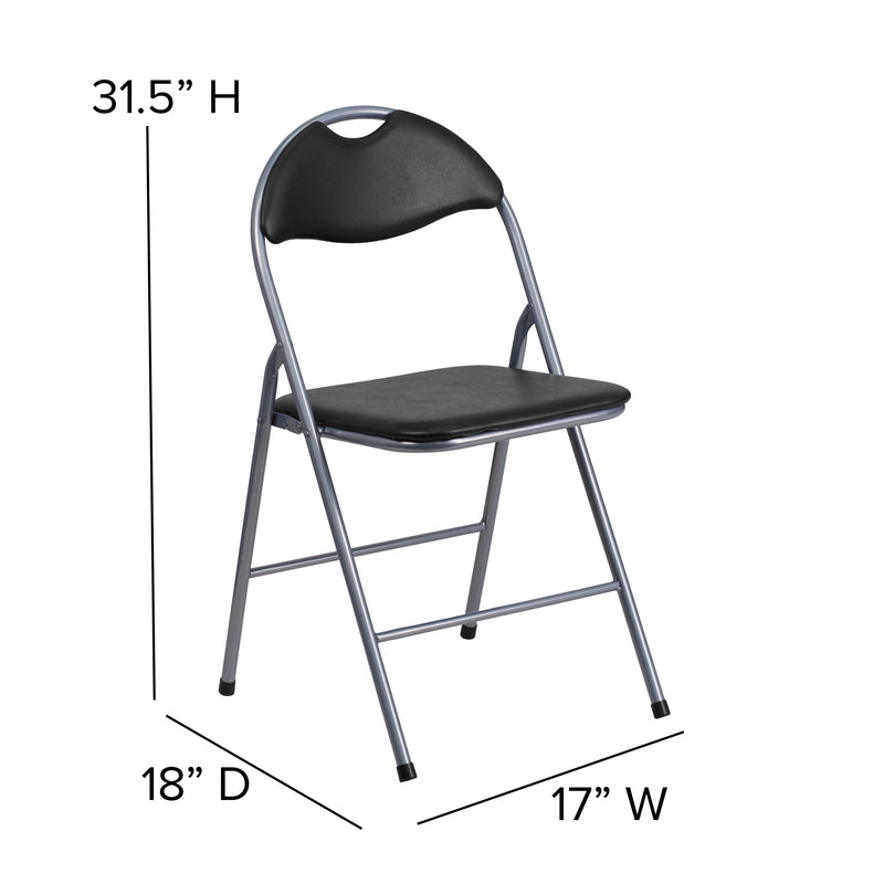 2 Pack SINGLEWAVE Series Black Vinyl Metal Folding Chair with Carrying Handle