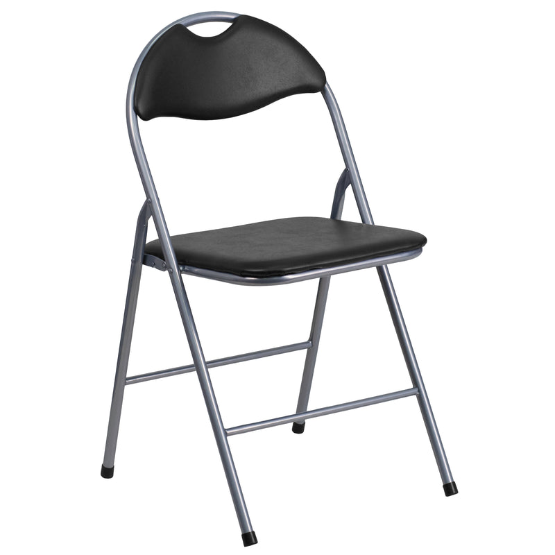 2 Pack SINGLEWAVE Series Black Vinyl Metal Folding Chair with Carrying Handle