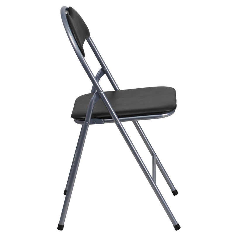 2 Pack SINGLEWAVE Series Black Vinyl Metal Folding Chair with Carrying Handle