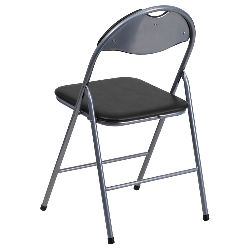 2 Pack SINGLEWAVE Series Black Vinyl Metal Folding Chair with Carrying Handle