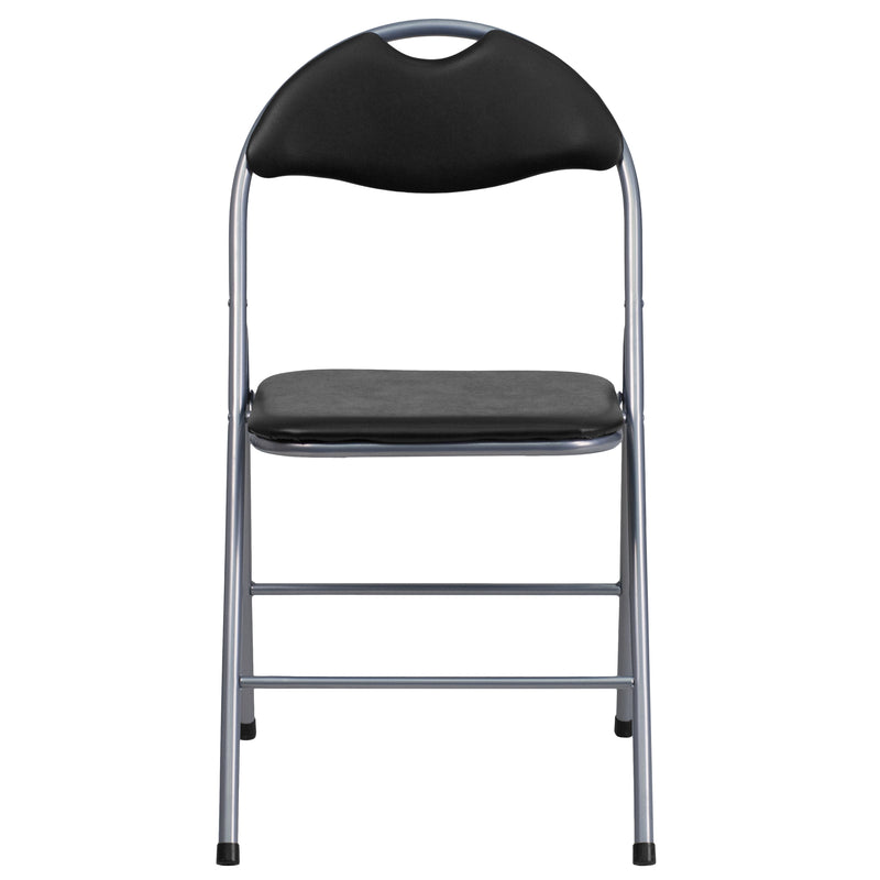 2 Pack SINGLEWAVE Series Black Vinyl Metal Folding Chair with Carrying Handle