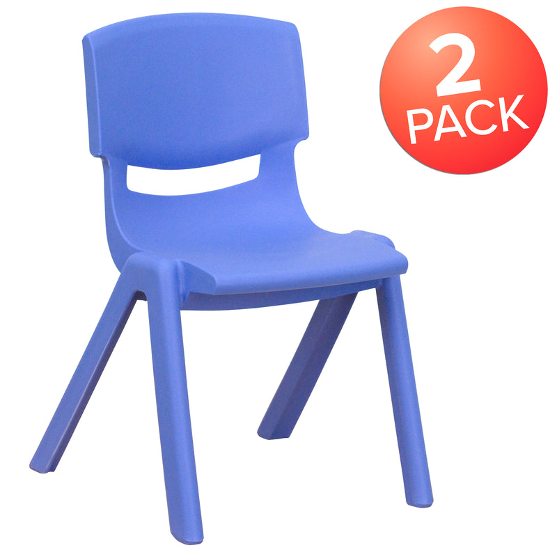 2 Pack Blue Plastic Stackable School Chair with 12" Seat Height