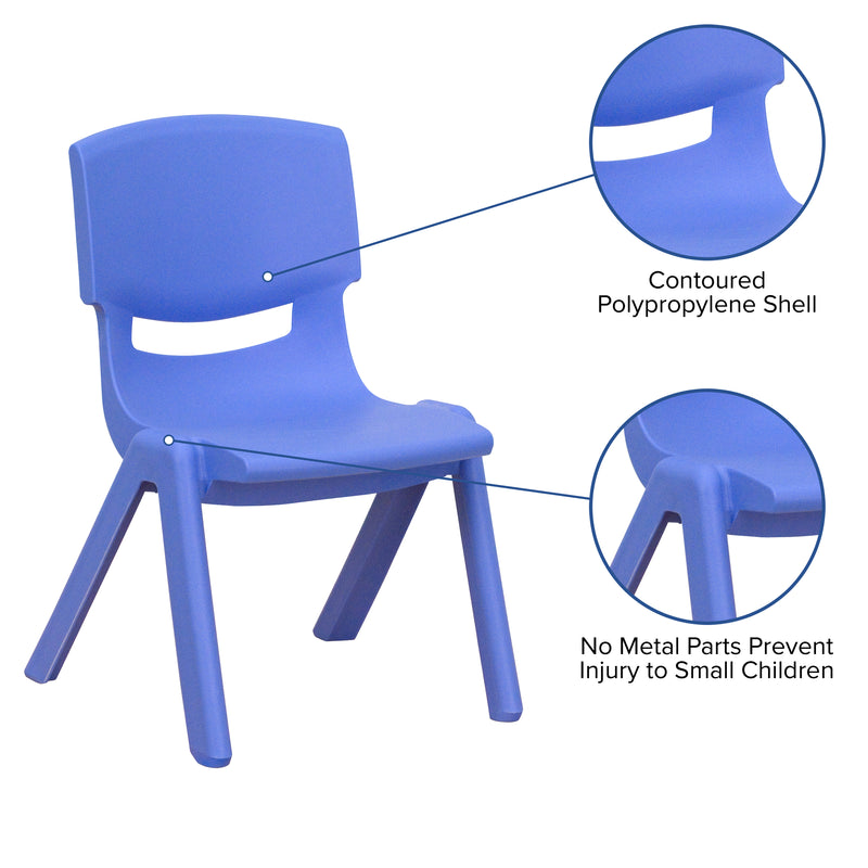 2 Pack Blue Plastic Stackable School Chair with 12" Seat Height