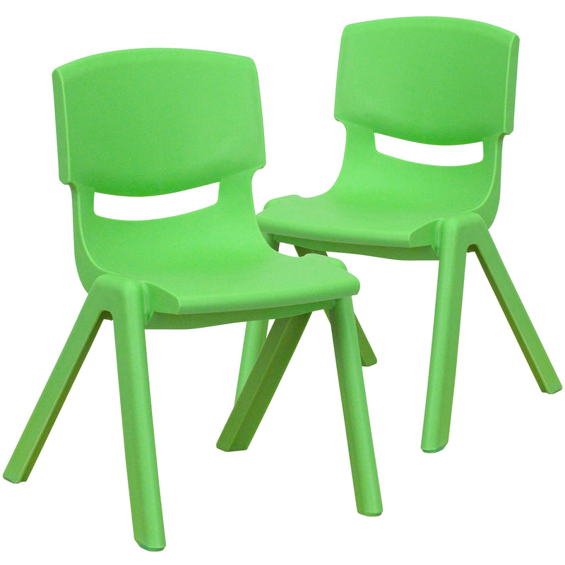 2 Pack Green Plastic Stackable School Chair with 12" Seat Height