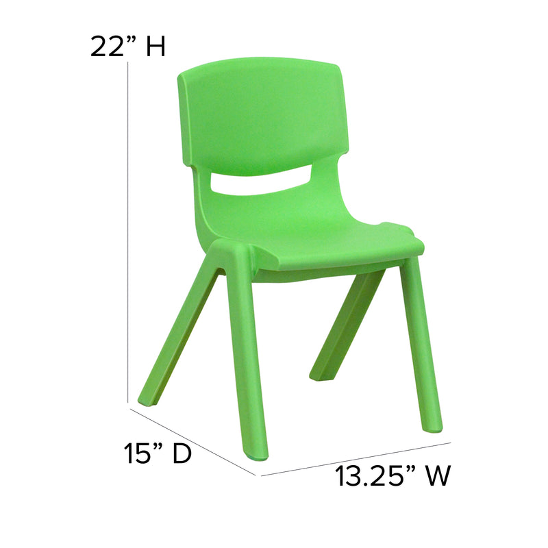 2 Pack Green Plastic Stackable School Chair with 12" Seat Height