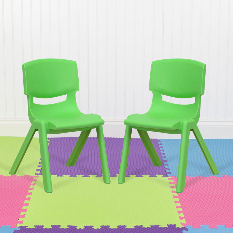 2 Pack Green Plastic Stackable School Chair with 12" Seat Height