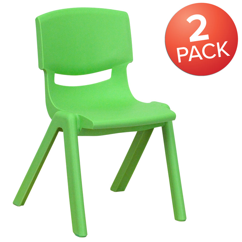 2 Pack Green Plastic Stackable School Chair with 12" Seat Height