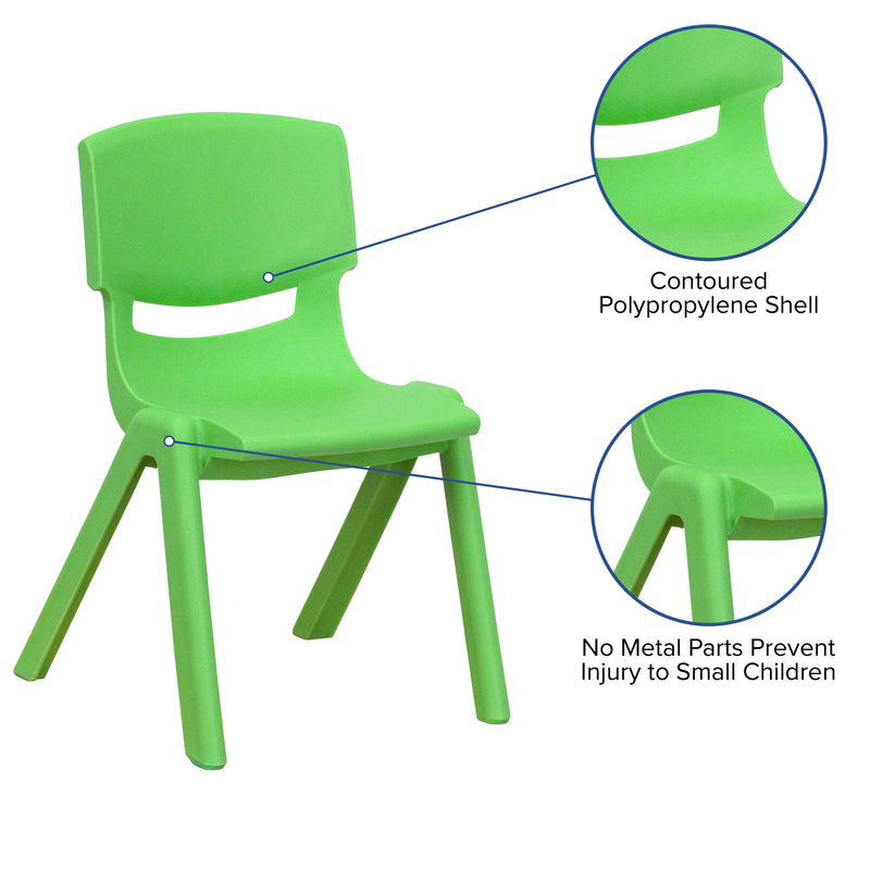 2 Pack Green Plastic Stackable School Chair with 12" Seat Height