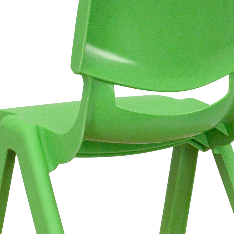 2 Pack Green Plastic Stackable School Chair with 12" Seat Height