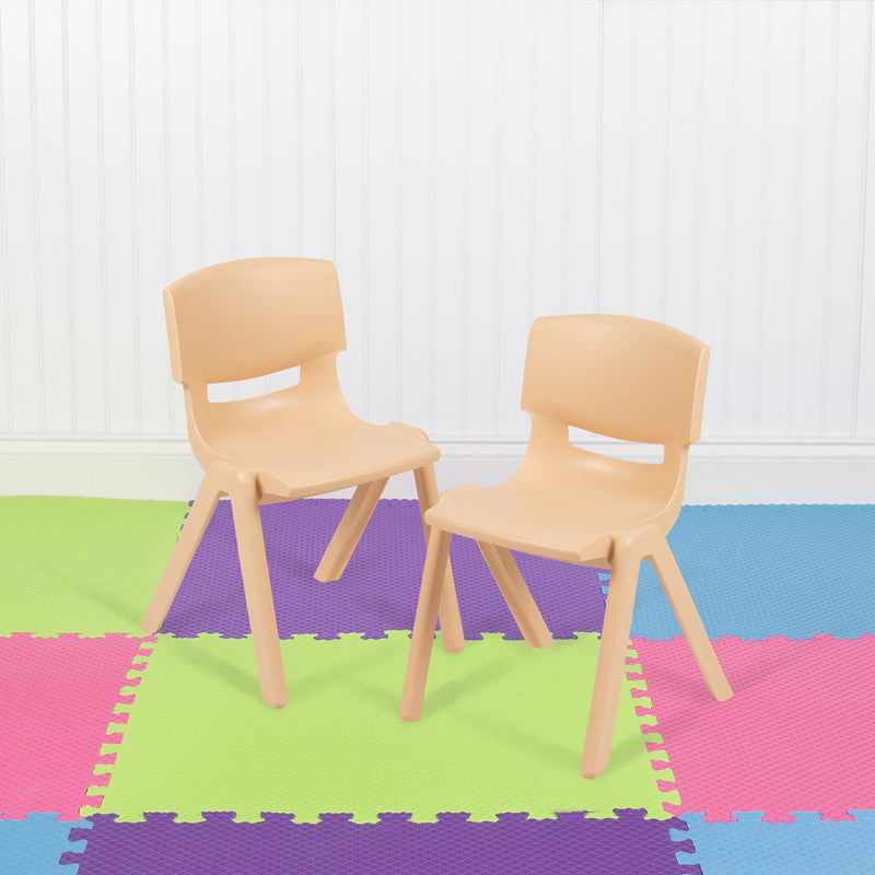 2 Pack Natural Plastic Stackable School Chair with 12" Seat Height