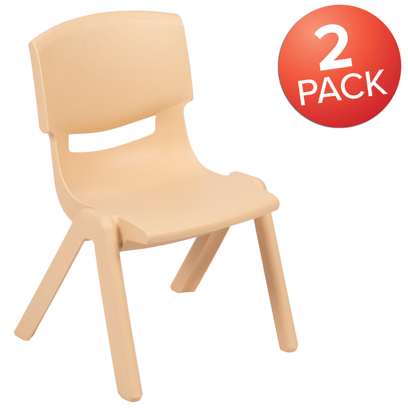 2 Pack Natural Plastic Stackable School Chair with 12" Seat Height