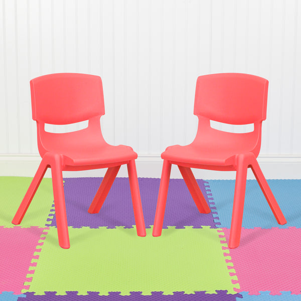 2 Pack Red Plastic Stackable School Chair with 12" Seat Height