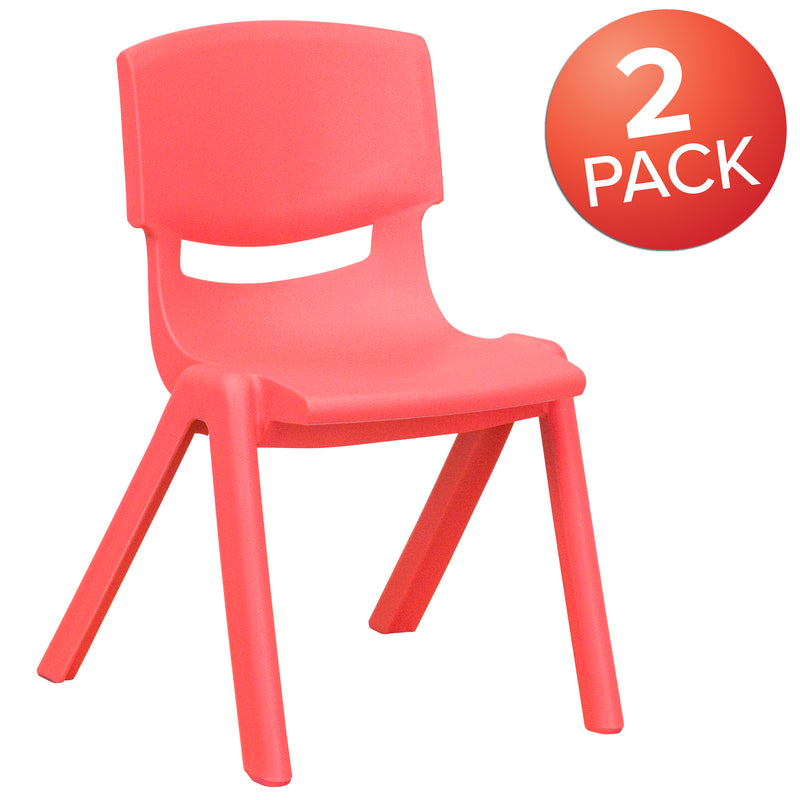 2 Pack Red Plastic Stackable School Chair with 12" Seat Height