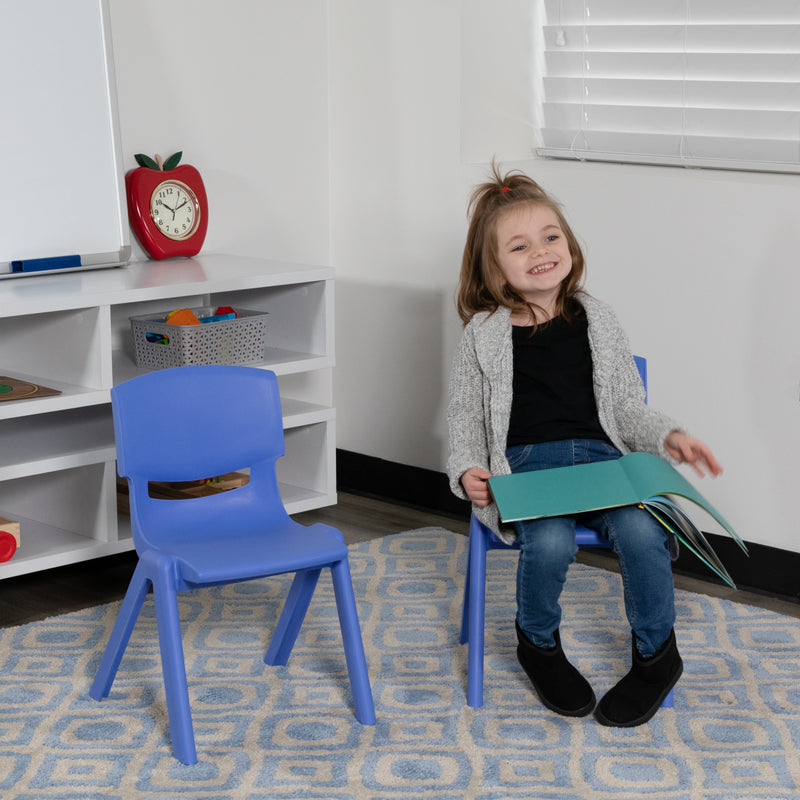 2 Pack Blue Plastic Stackable School Chair with 10.5'' Seat Height