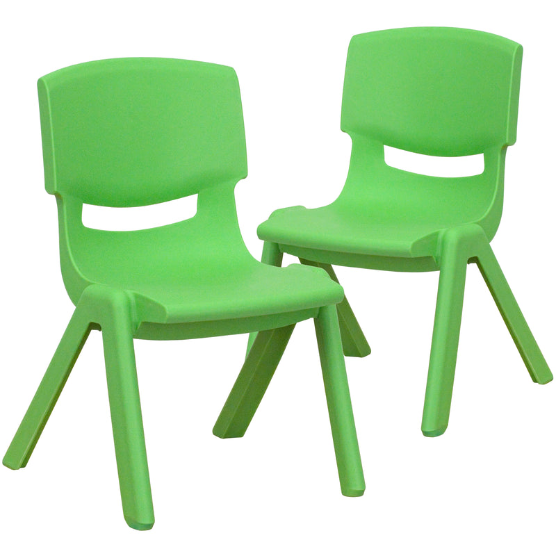 2 Pack Green Plastic Stackable School Chair with 10.5'' Seat Height