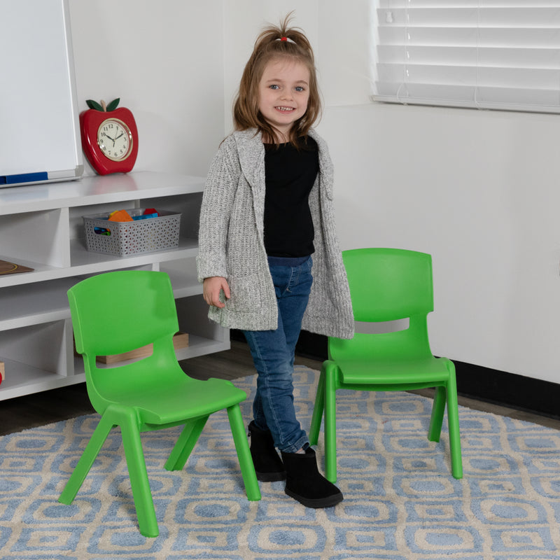 2 Pack Green Plastic Stackable School Chair with 10.5'' Seat Height