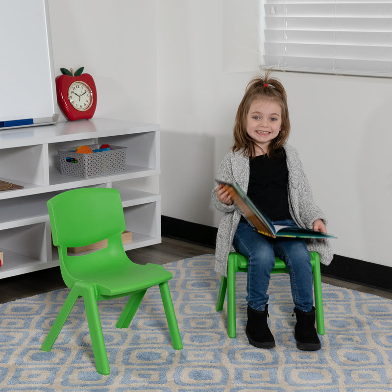 2 Pack Green Plastic Stackable School Chair with 10.5'' Seat Height