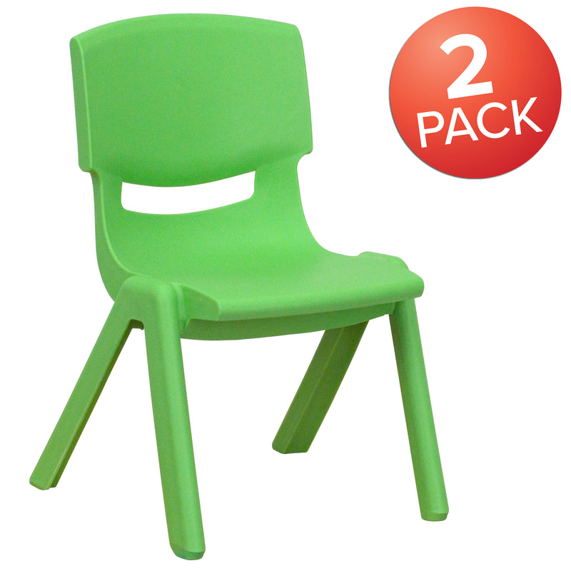 2 Pack Green Plastic Stackable School Chair with 10.5'' Seat Height