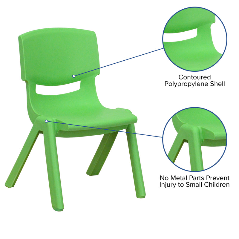 2 Pack Green Plastic Stackable School Chair with 10.5'' Seat Height